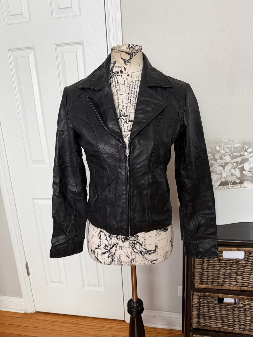 Wilson Leather Pelle Studio Tailored Zip Vintage y2k moto crop Black Blazer S